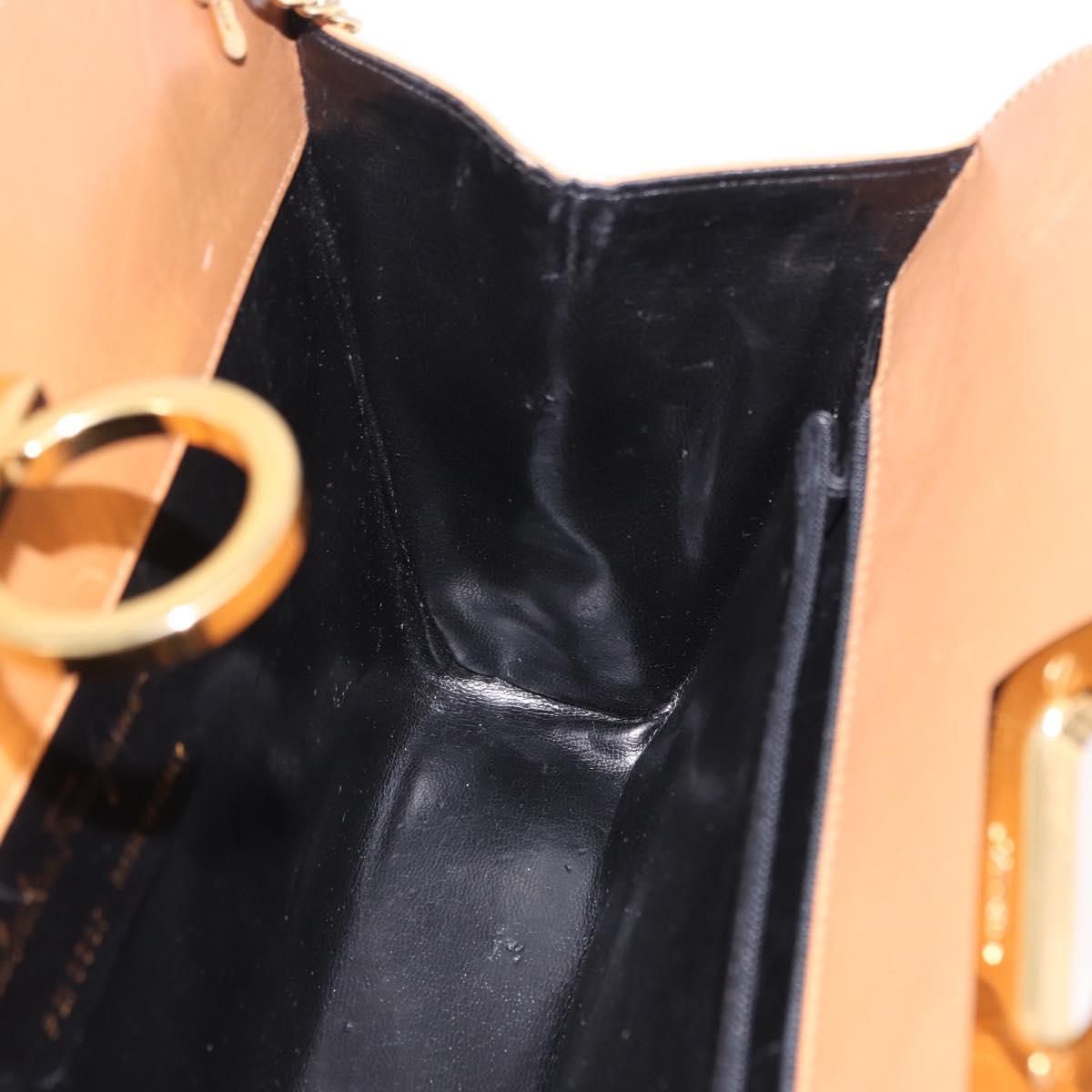 Salvatore Ferragamo Gancini Chain Shoulder Bag Leather Brown Gold Auth 191749