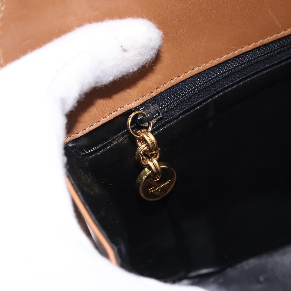 Salvatore Ferragamo Gancini Chain Shoulder Bag Leather Brown Gold Auth 191749