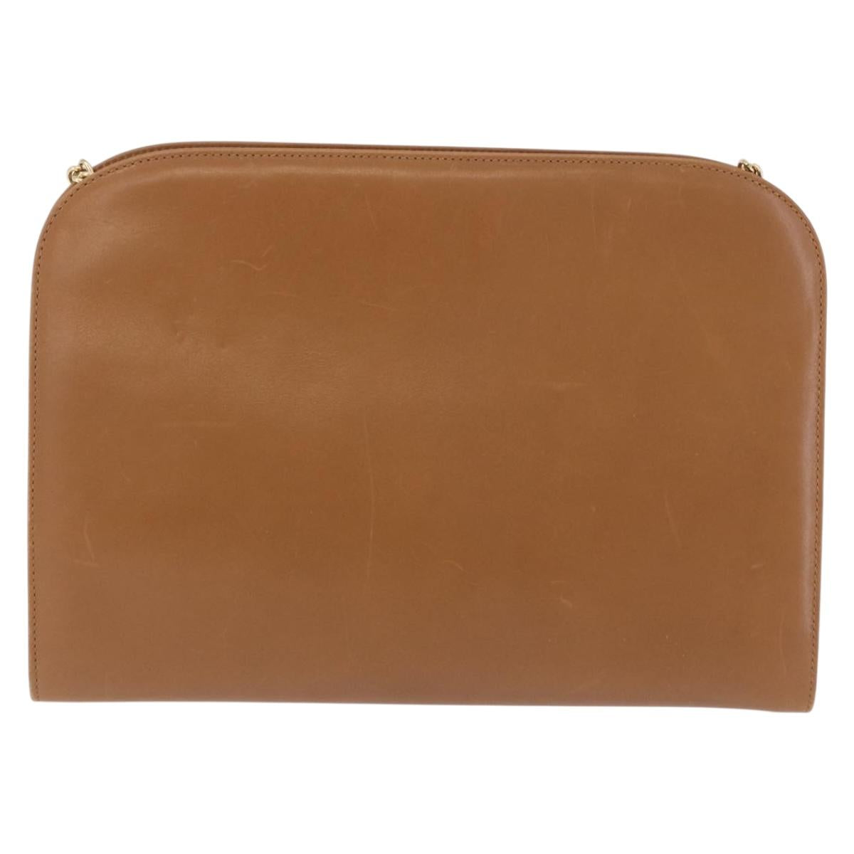 Salvatore Ferragamo Gancini Chain Shoulder Bag Leather Brown Gold Auth 191749