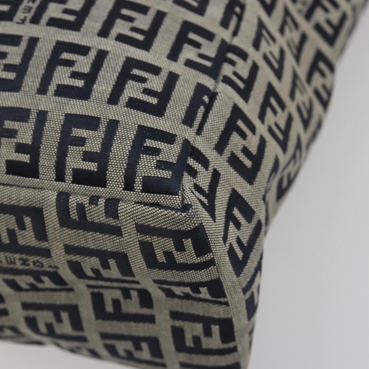 FENDI Zucchino Canvas Hand Bag Navy Silver Auth 191751V