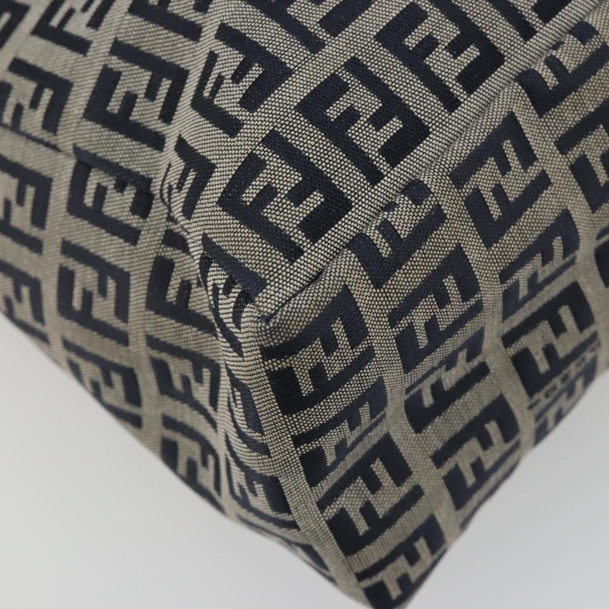 FENDI Zucchino Canvas Hand Bag Navy Silver Auth 191751V