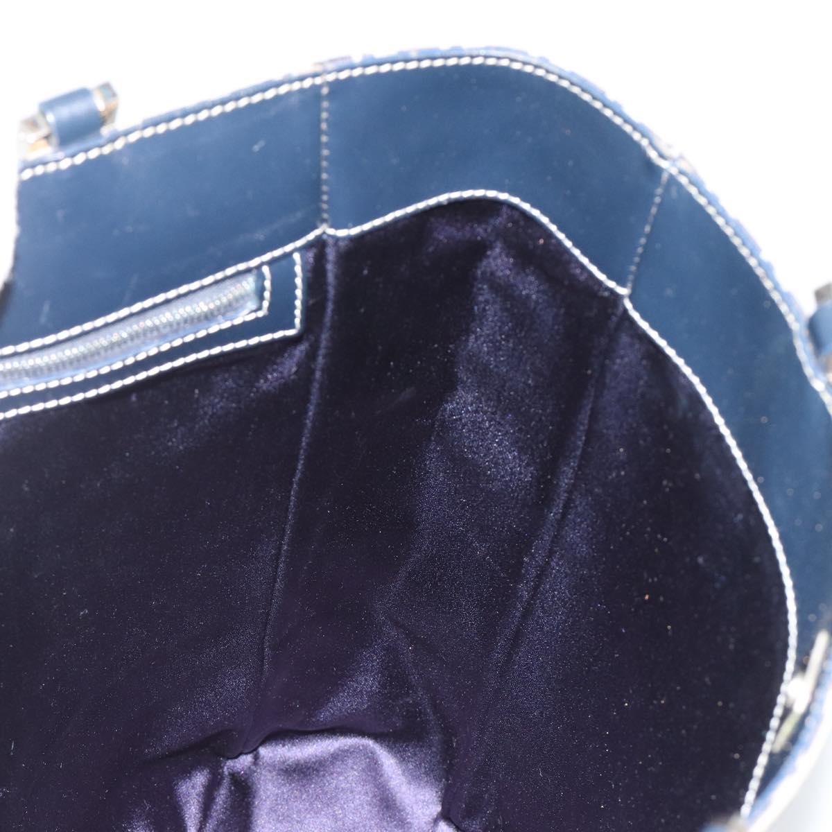 FENDI Zucchino Canvas Hand Bag Navy Silver Auth 191751V