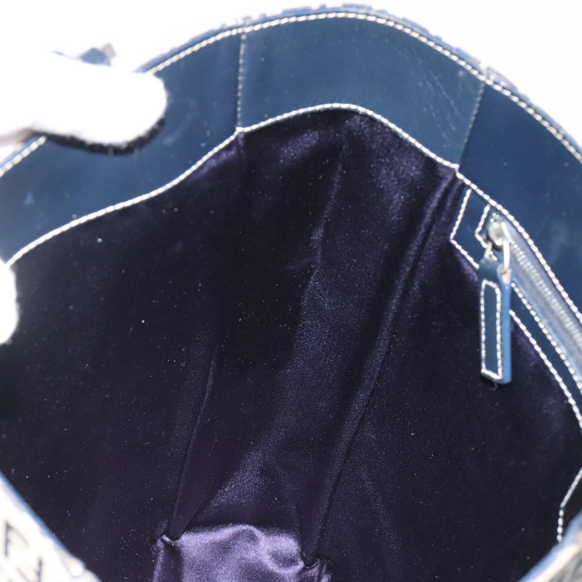 FENDI Zucchino Canvas Hand Bag Navy Silver Auth 191751V