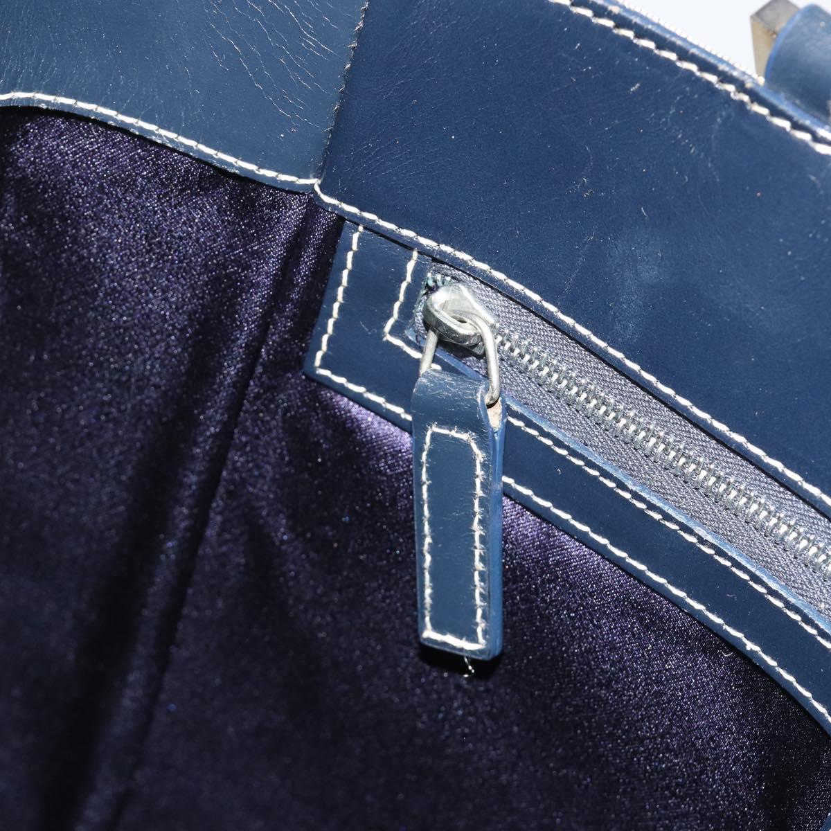 FENDI Zucchino Canvas Hand Bag Navy Silver Auth 191751V