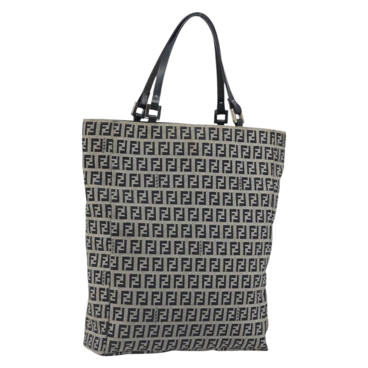FENDI Zucchino Canvas Hand Bag Navy Silver Auth 191751V