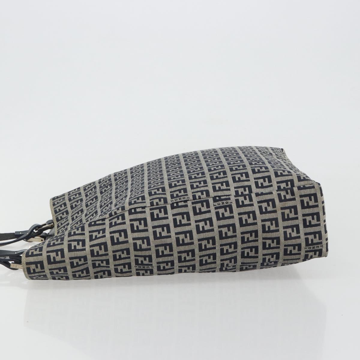 FENDI Zucchino Canvas Hand Bag Navy Silver Auth 191751V