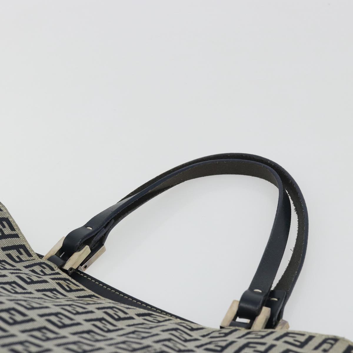 FENDI Zucchino Canvas Hand Bag Navy Silver Auth 191751V