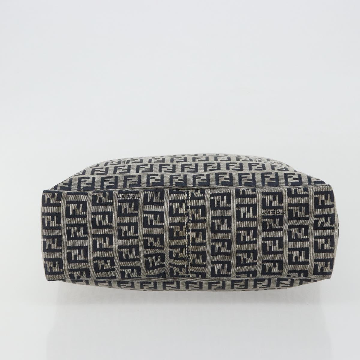 FENDI Zucchino Canvas Hand Bag Navy Silver Auth 191751V