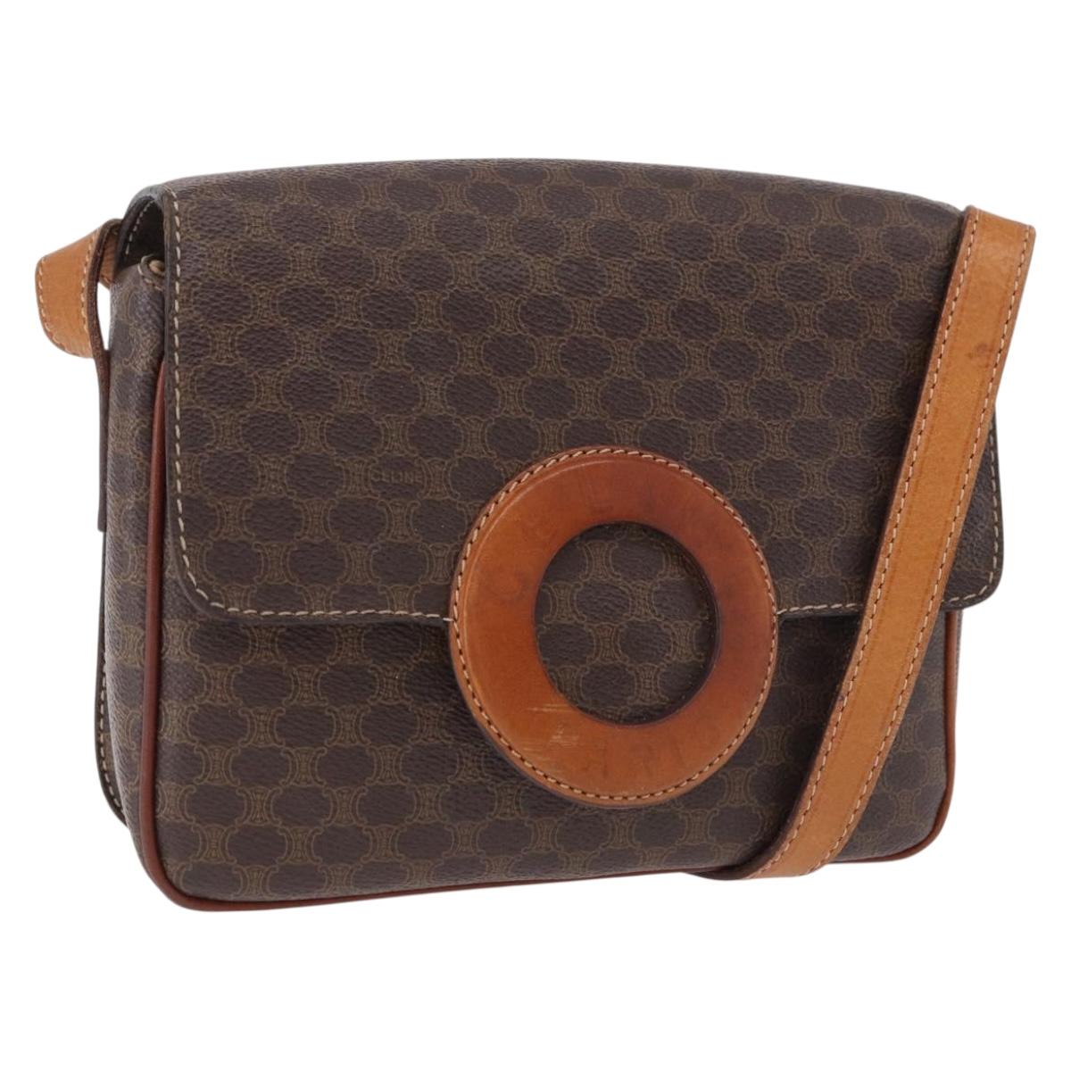 CELINE Macadam Circle Shoulder Bag PVC Brown Gold Tone Auth 191752
