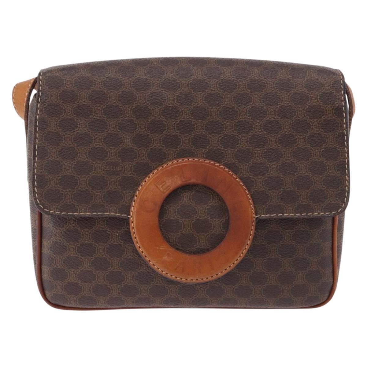 CELINE Macadam Circle Shoulder Bag PVC Brown Gold Tone Auth 191752
