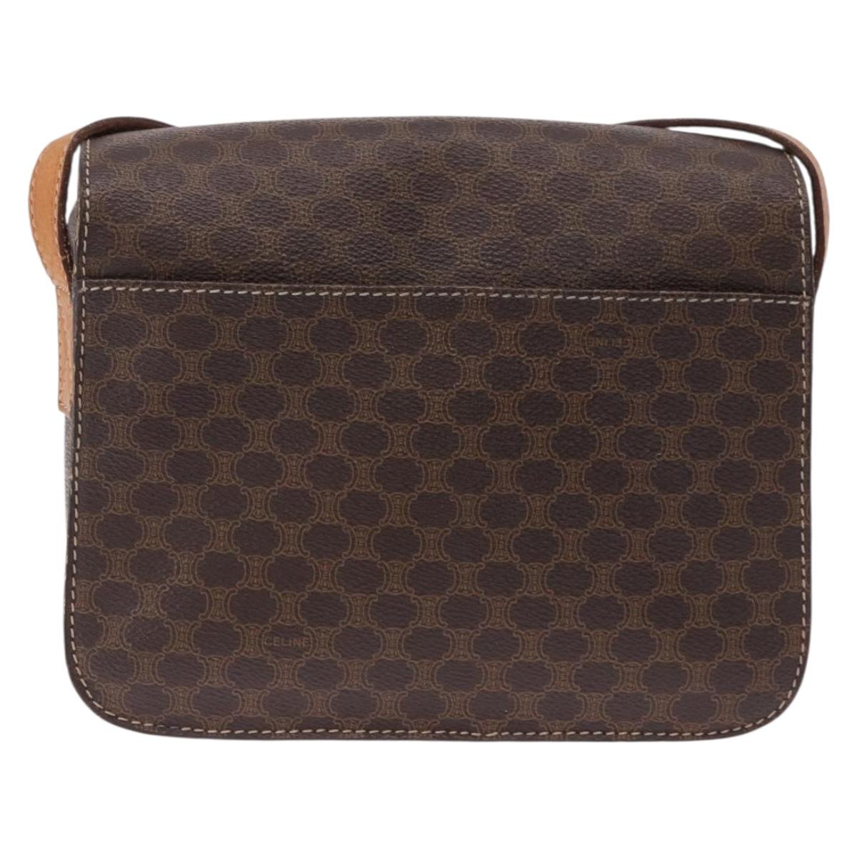 CELINE Macadam Circle Shoulder Bag PVC Brown Gold Tone Auth 191752