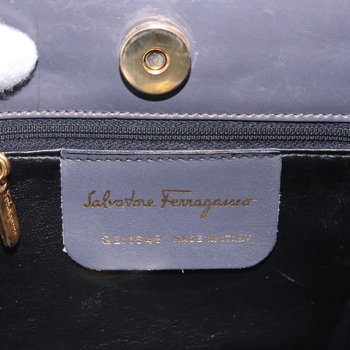 Salvatore Ferragamo Metal Hand Bag Leather Gray Gold Tone Auth 191753A