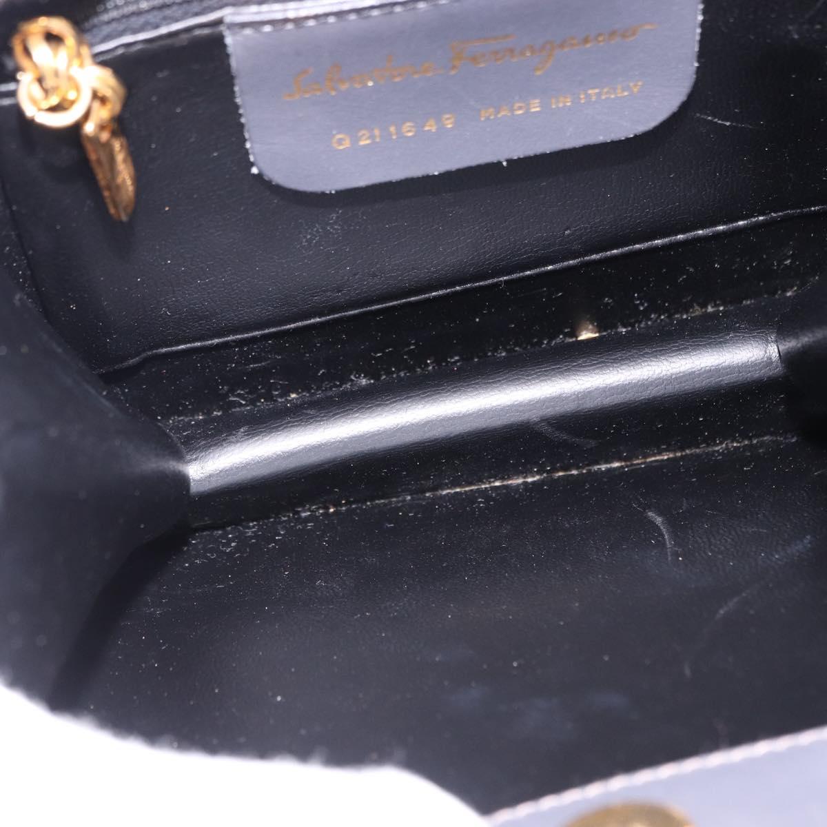 Salvatore Ferragamo Metal Hand Bag Leather Gray Gold Tone Auth 191753A