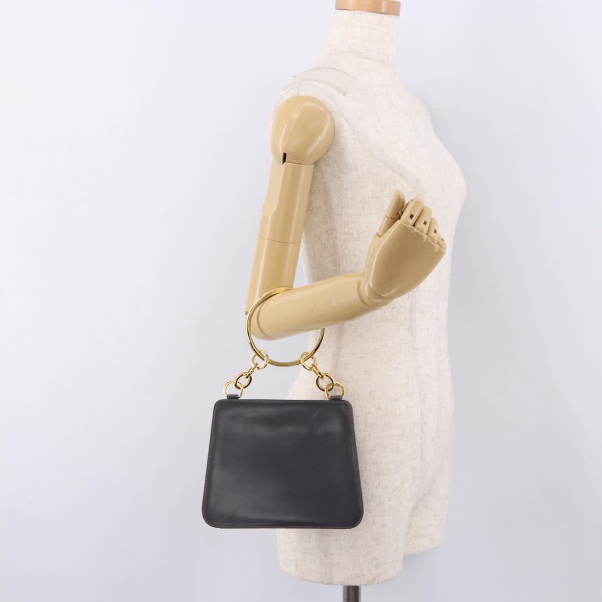 Salvatore Ferragamo Metal Hand Bag Leather Gray Gold Tone Auth 191753A