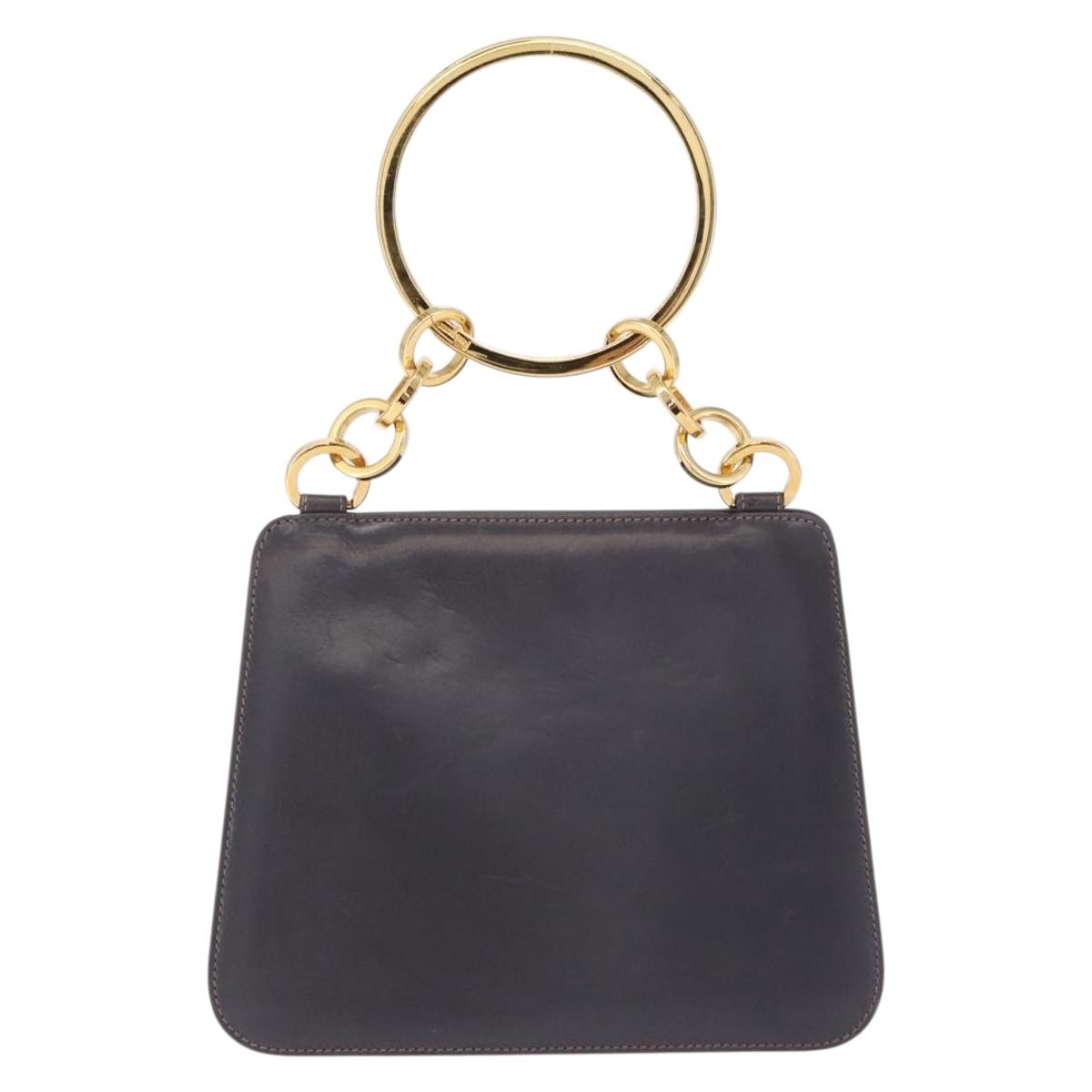 Salvatore Ferragamo Metal Hand Bag Leather Gray Gold Tone Auth 191753A