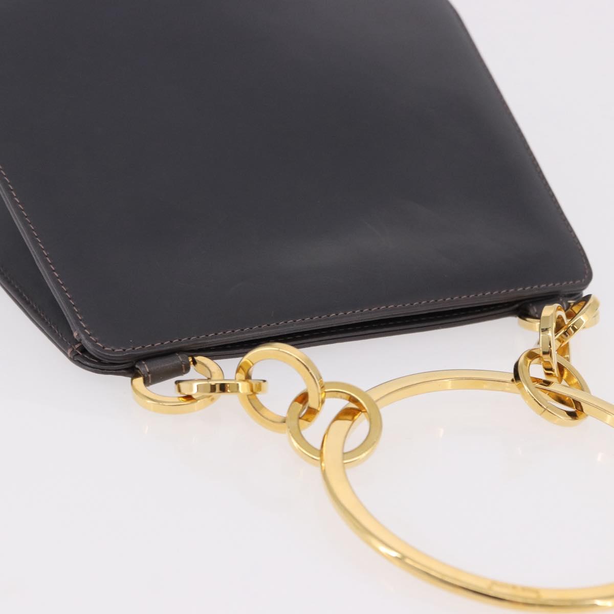 Salvatore Ferragamo Metal Hand Bag Leather Gray Gold Tone Auth 191753A