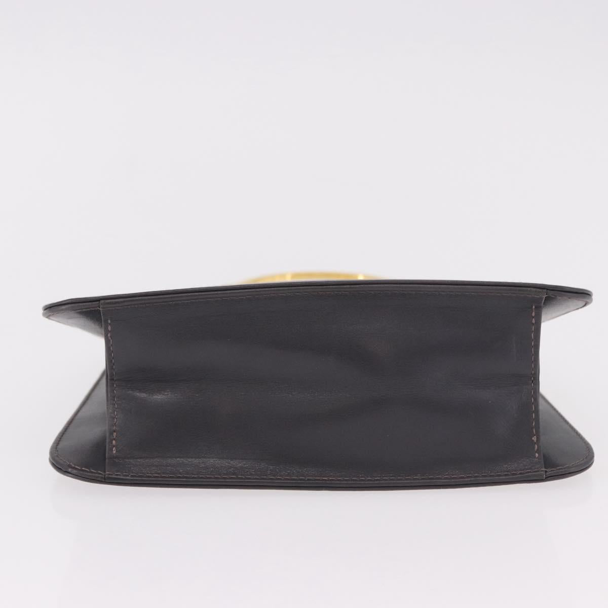 Salvatore Ferragamo Metal Hand Bag Leather Gray Gold Tone Auth 191753A