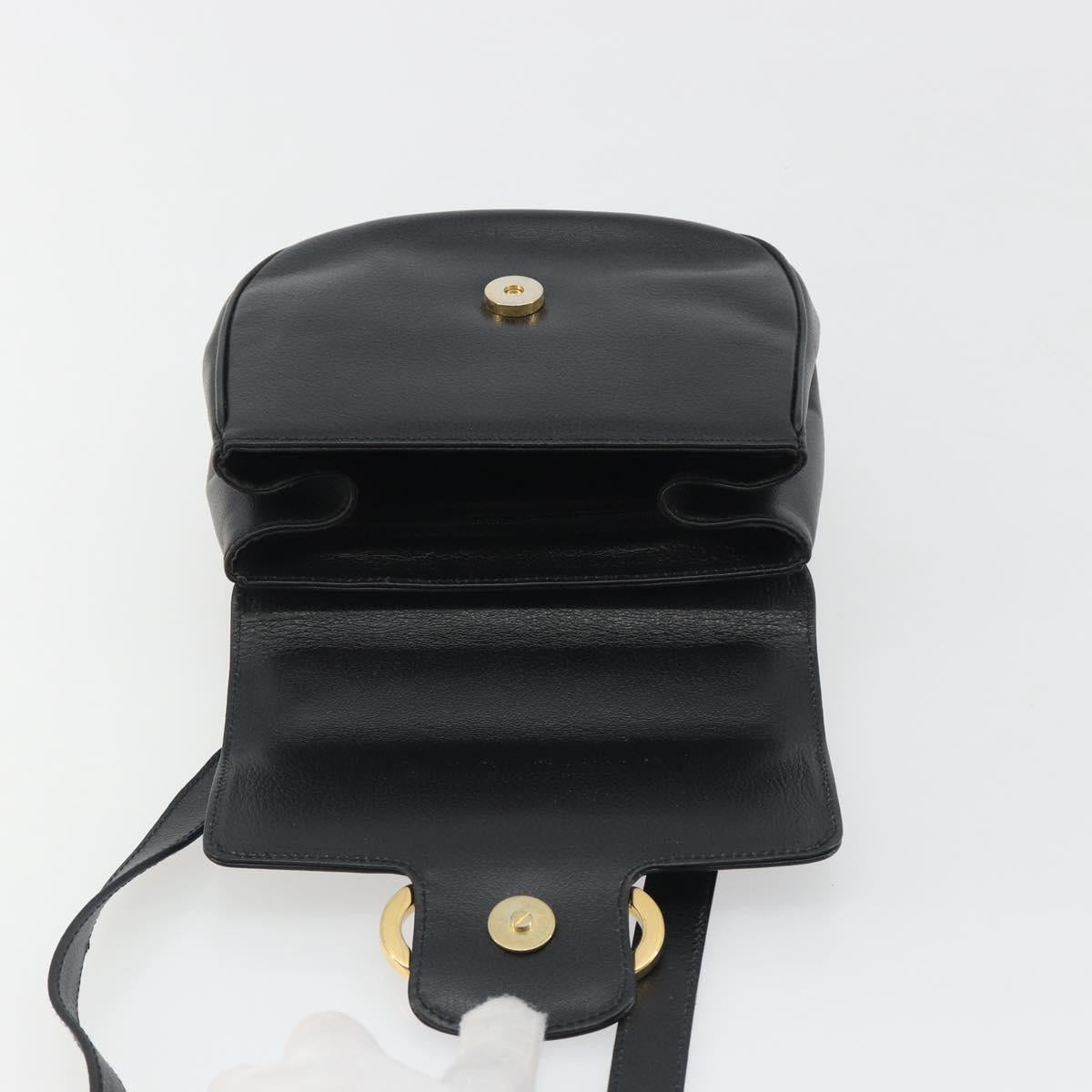 Salvatore Ferragamo Gancini Shoulder Bag Leather Black Gold Tone Auth 191754V