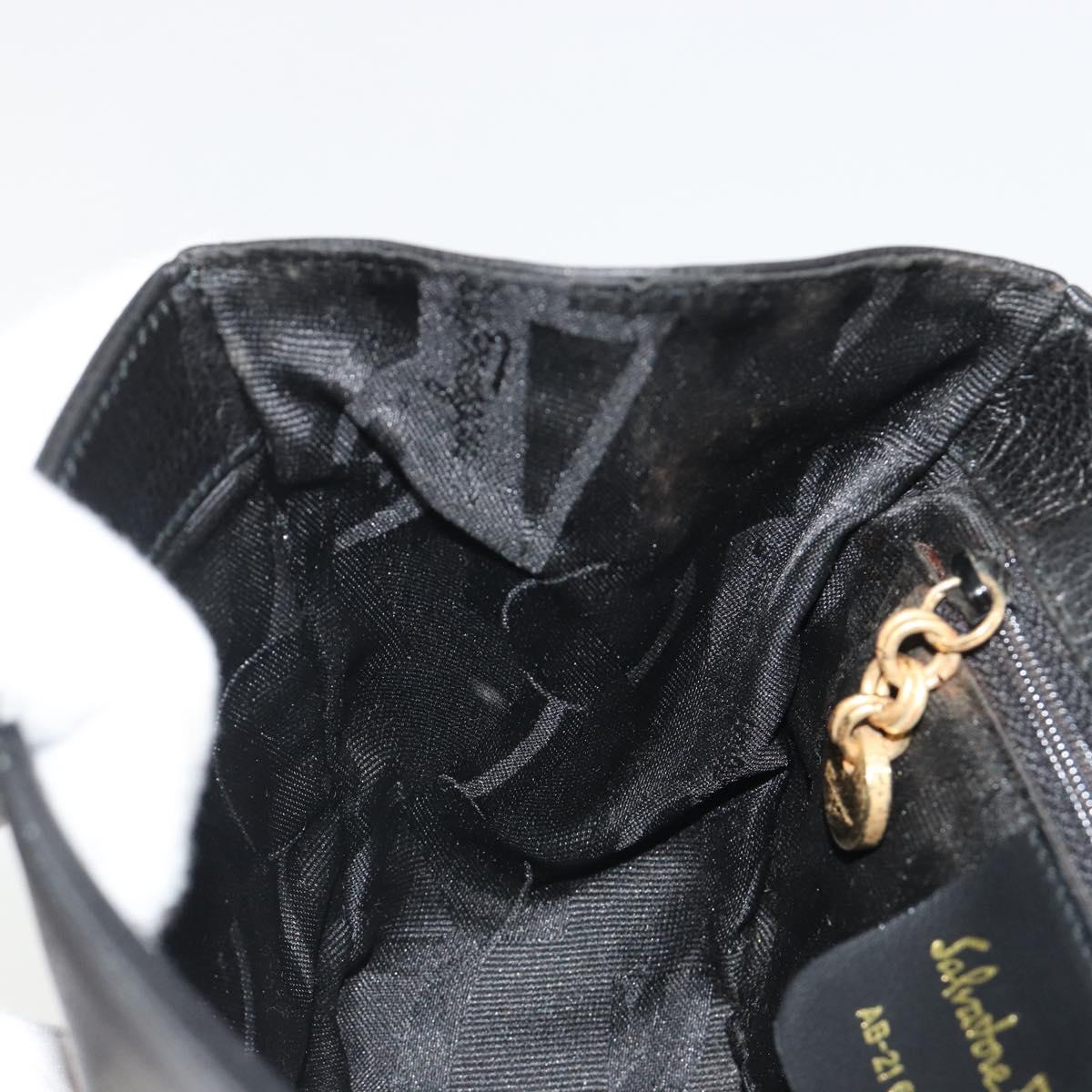 Salvatore Ferragamo Gancini Shoulder Bag Leather Black Gold Tone Auth 191754V