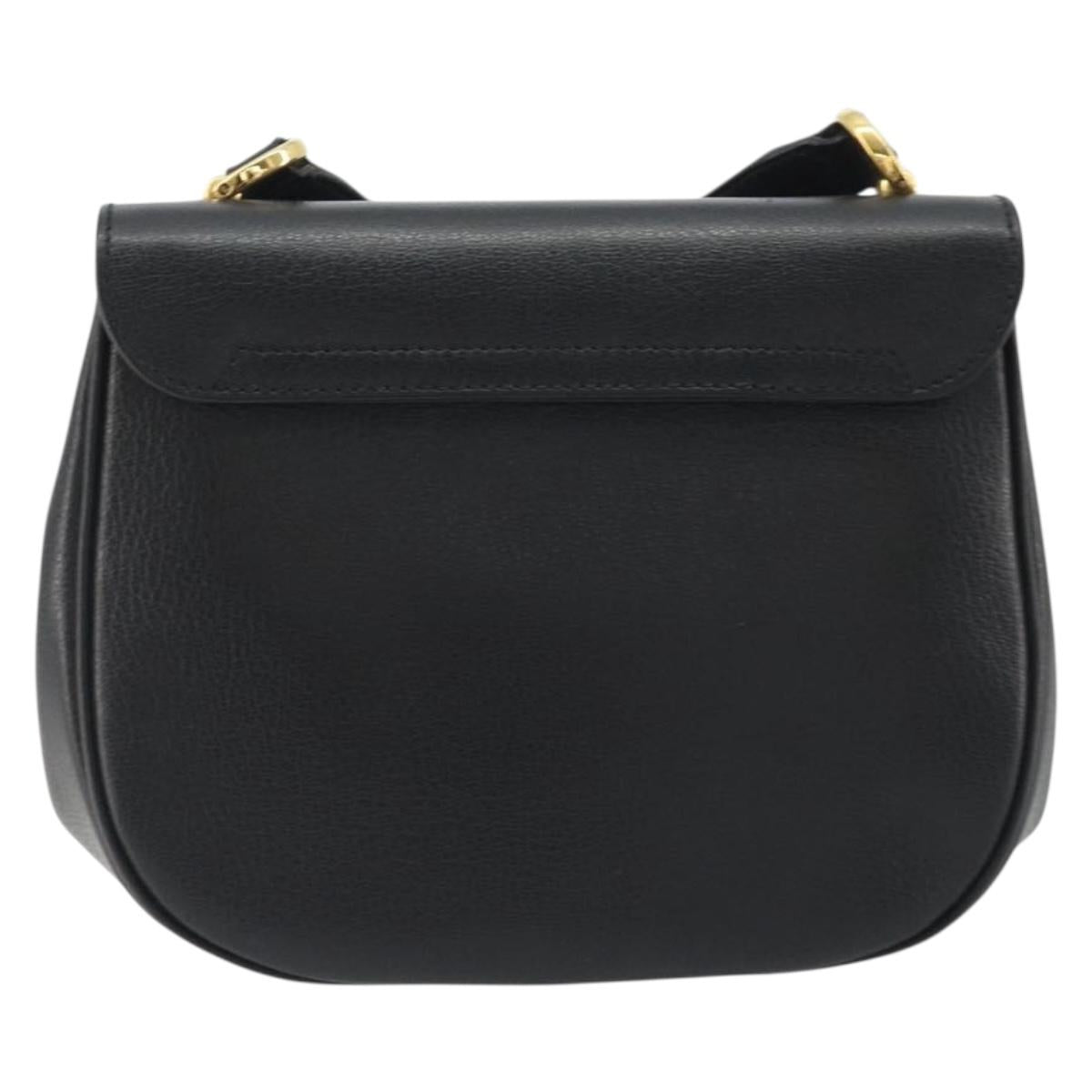 Salvatore Ferragamo Gancini Shoulder Bag Leather Black Gold Tone Auth 191754V