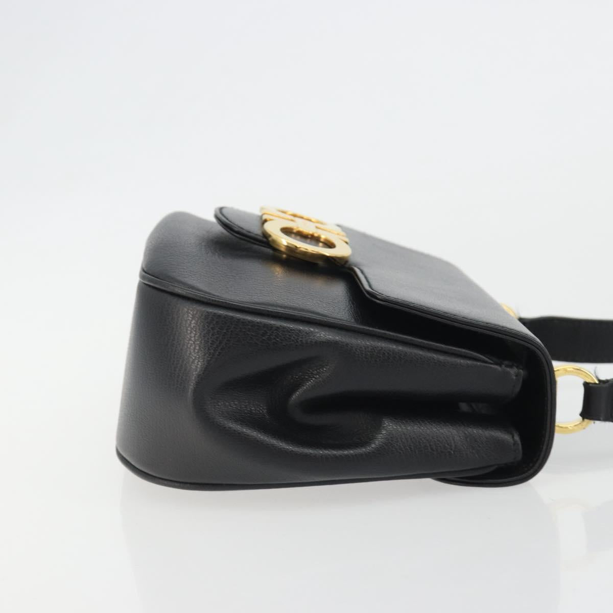 Salvatore Ferragamo Gancini Shoulder Bag Leather Black Gold Tone Auth 191754V