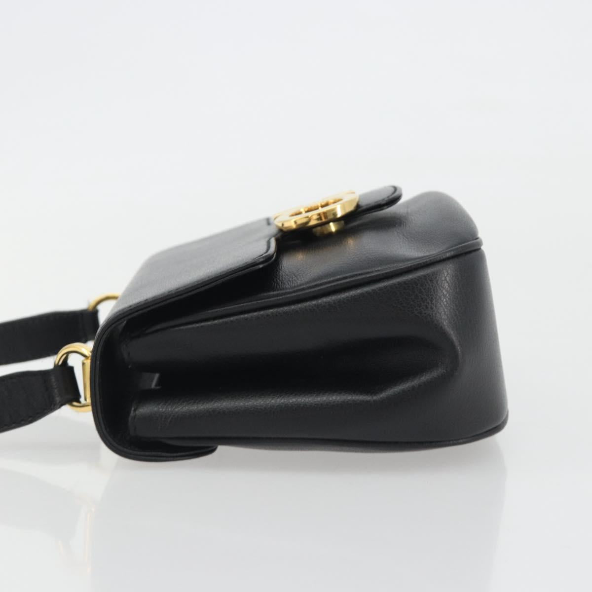 Salvatore Ferragamo Gancini Shoulder Bag Leather Black Gold Tone Auth 191754V