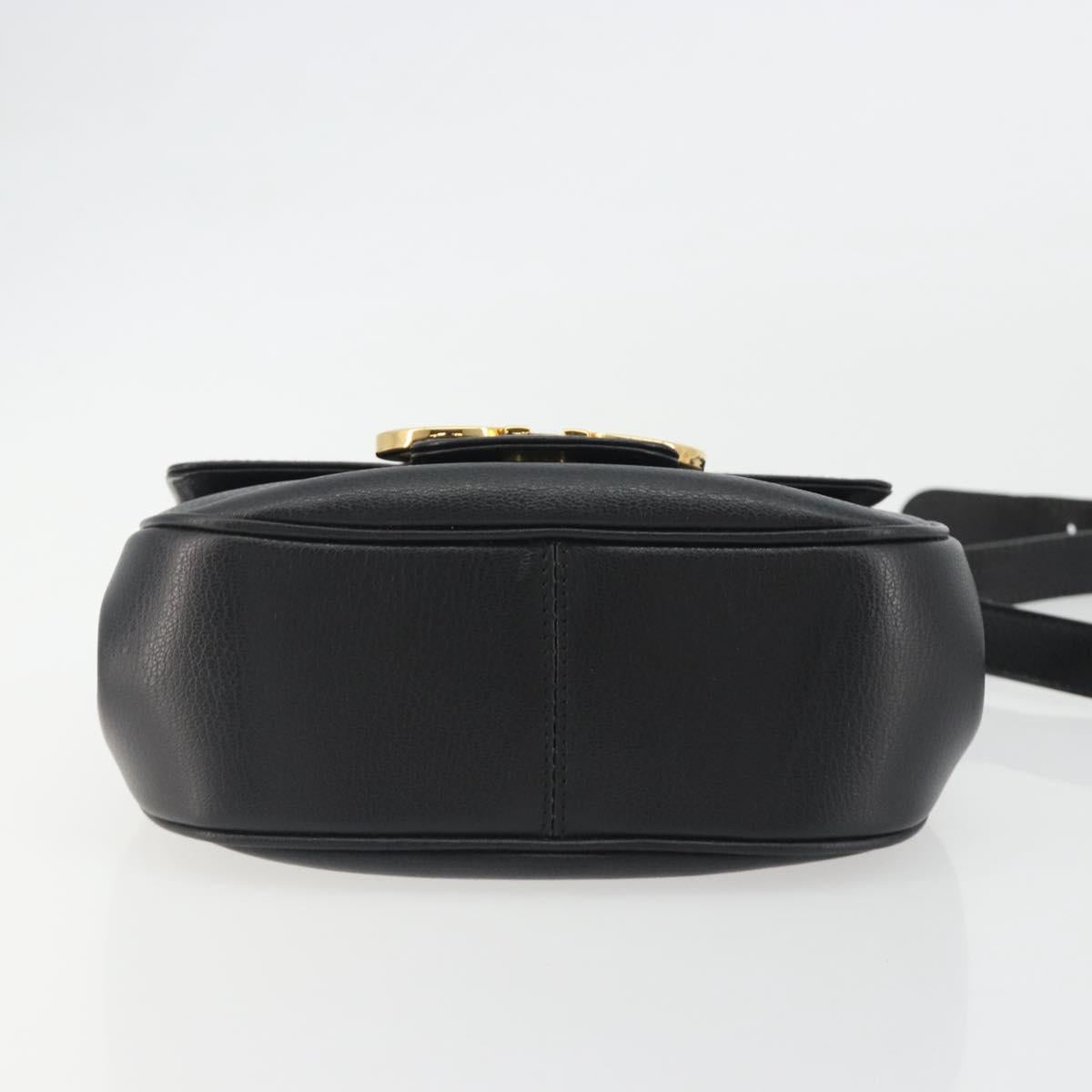 Salvatore Ferragamo Gancini Shoulder Bag Leather Black Gold Tone Auth 191754V