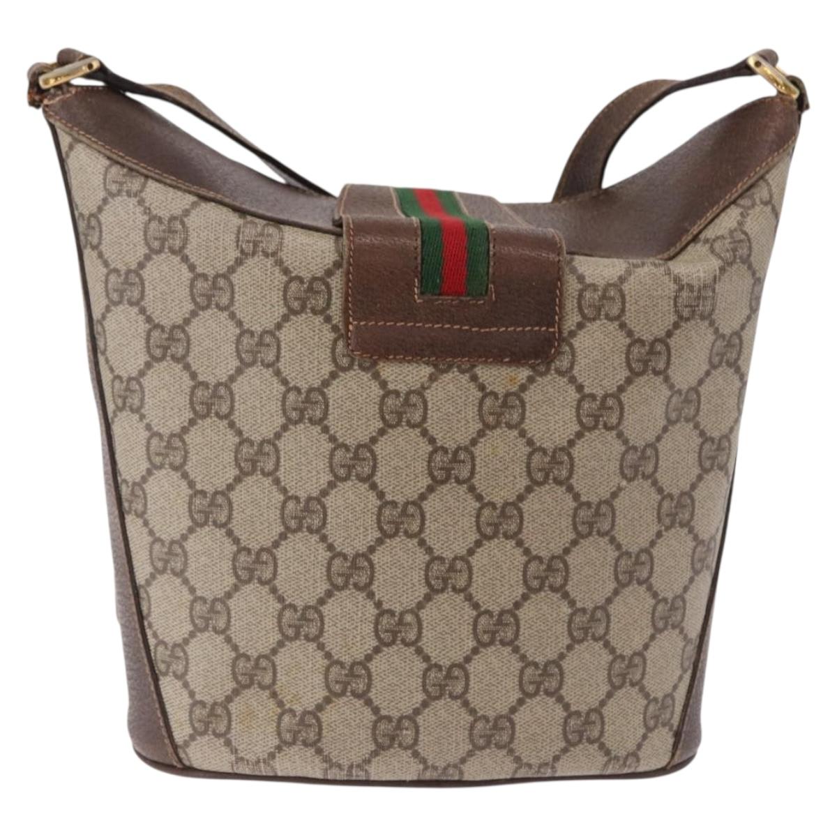 GUCCI GG Supreme Shoulder Bag PVC Leather Beige Gold Tone 904.02.081 Auth 191757