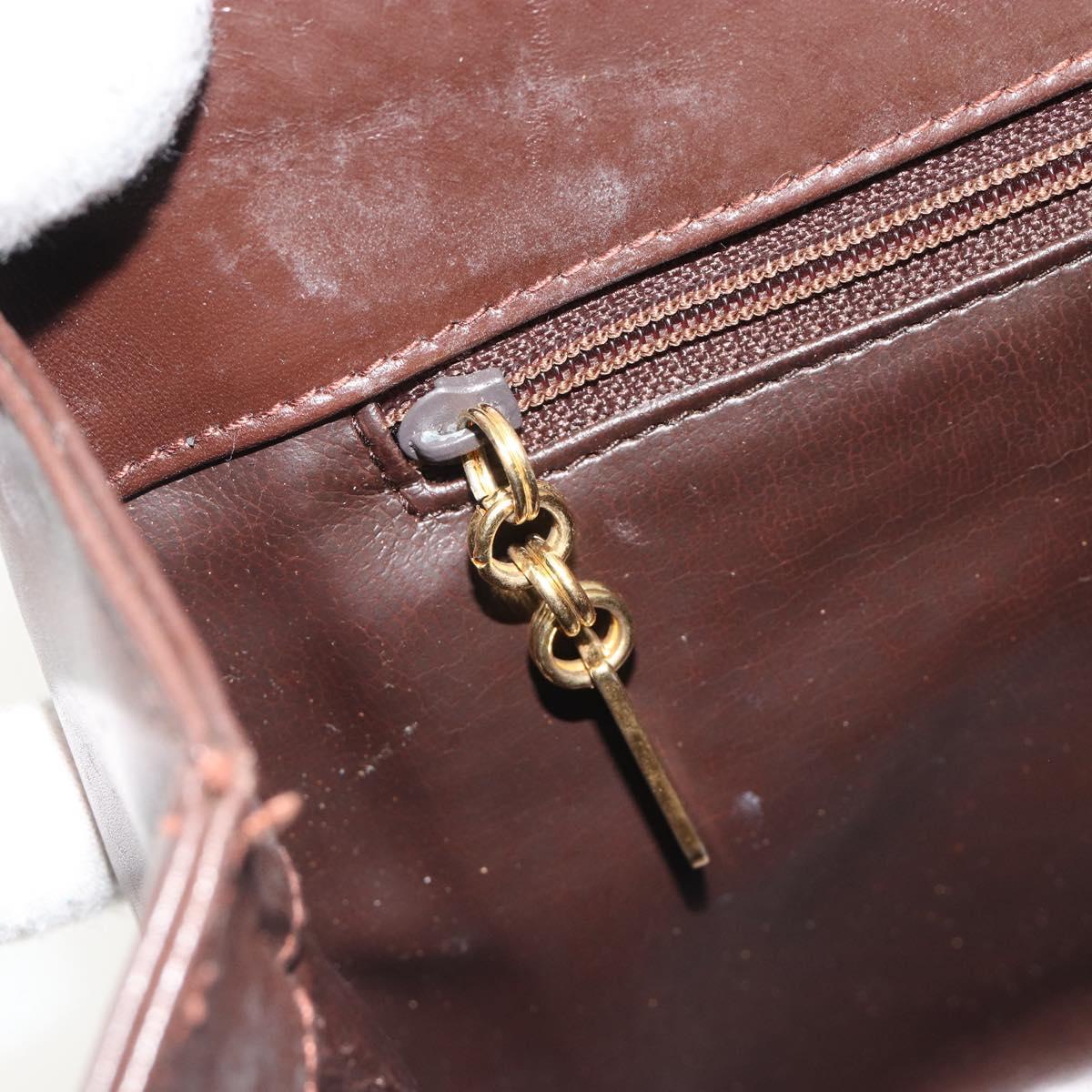 Salvatore Ferragamo Gancini Chain Shoulder Bag Leather Brown Gold Auth 191763
