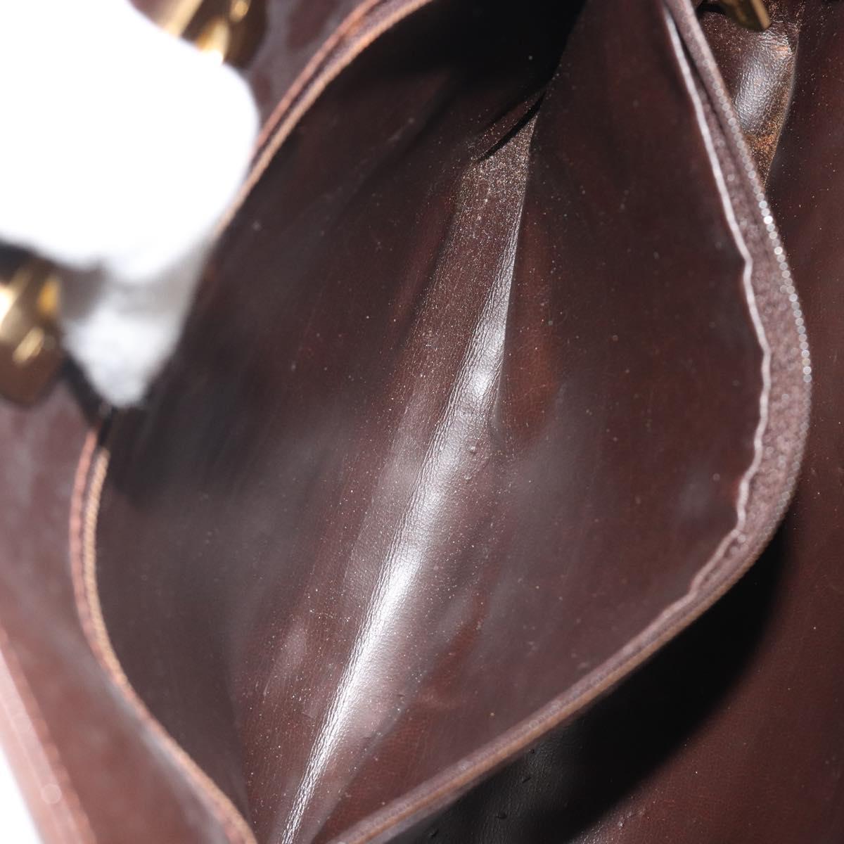 Salvatore Ferragamo Gancini Chain Shoulder Bag Leather Brown Gold Auth 191763