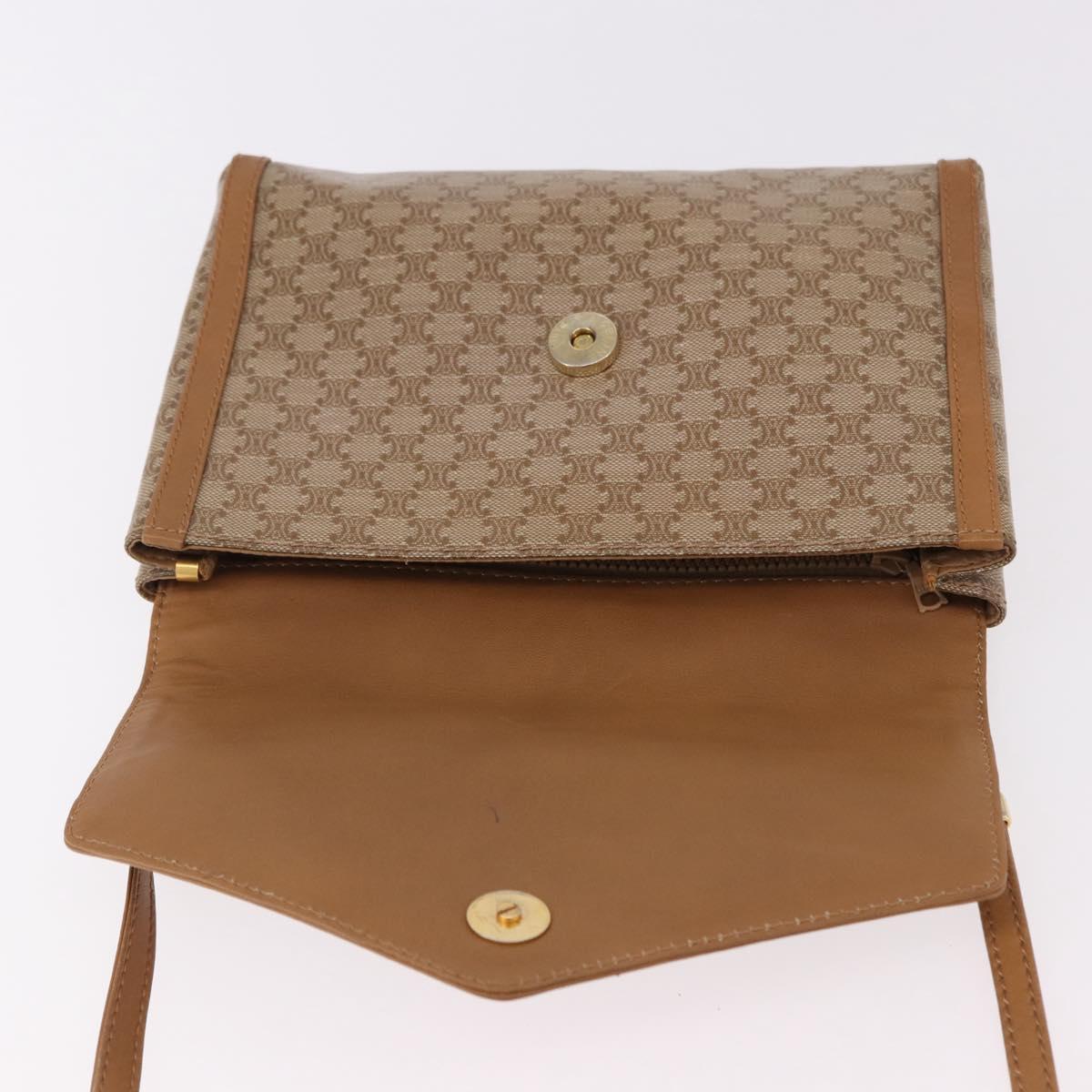 CELINE Macadam Shoulder Bag PVC Leather Beige Gold Tone Auth 191764A