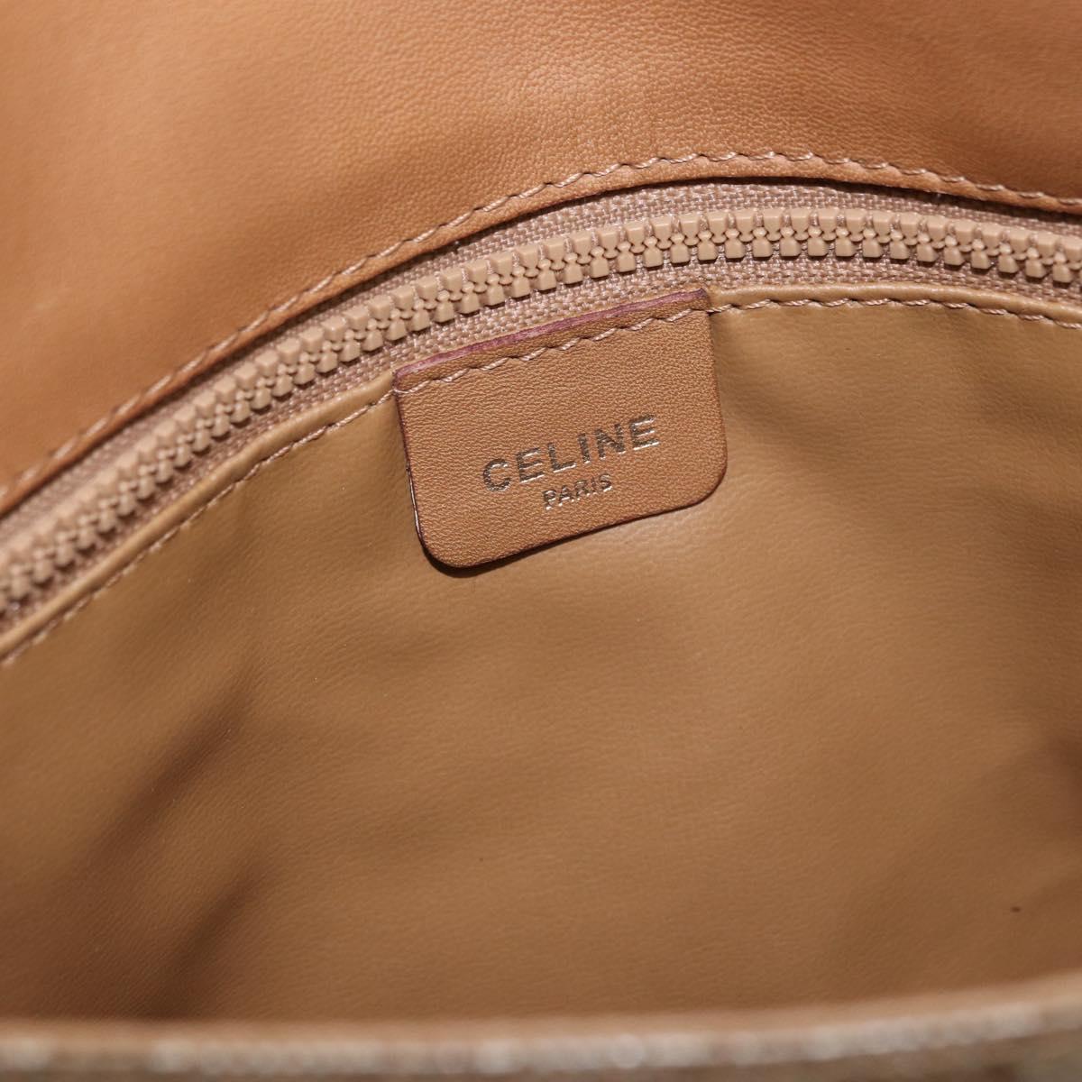 CELINE Macadam Shoulder Bag PVC Leather Beige Gold Tone Auth 191764A