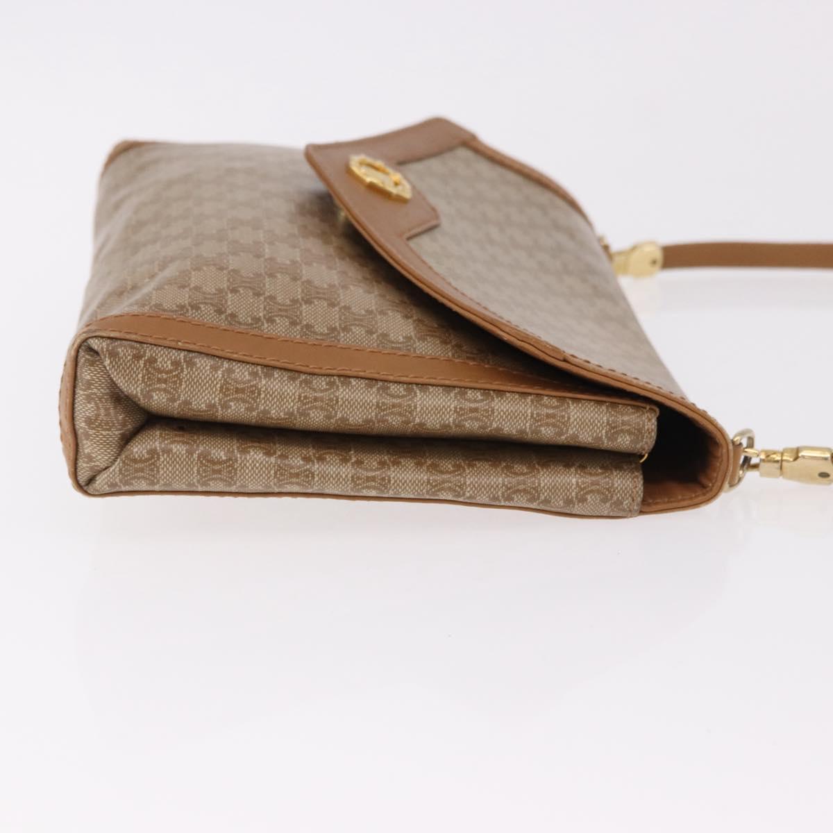 CELINE Macadam Shoulder Bag PVC Leather Beige Gold Tone Auth 191764A