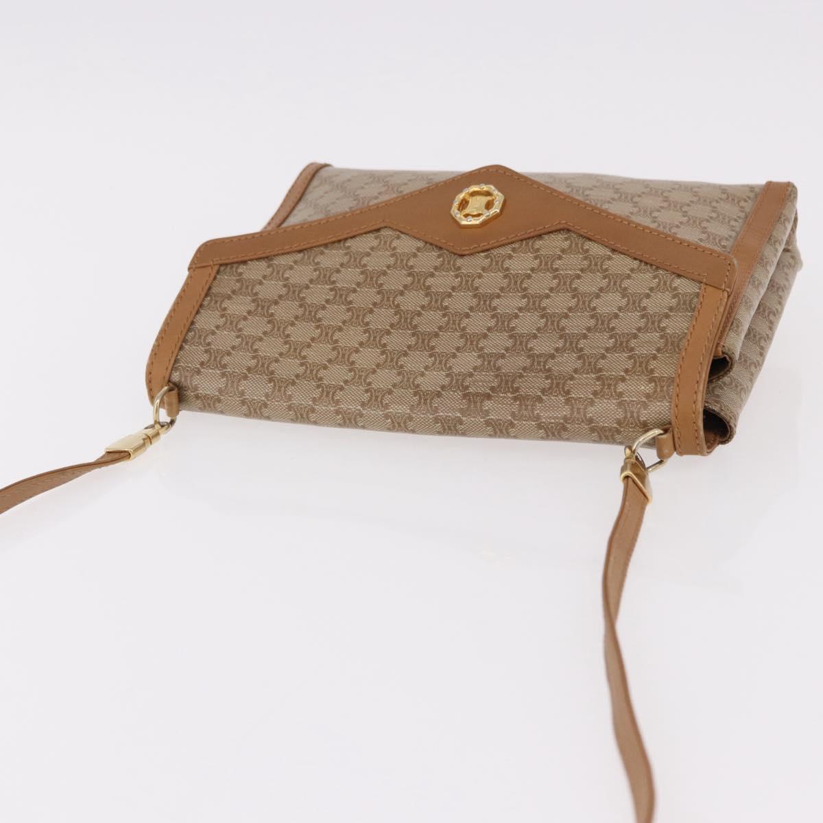 CELINE Macadam Shoulder Bag PVC Leather Beige Gold Tone Auth 191764A