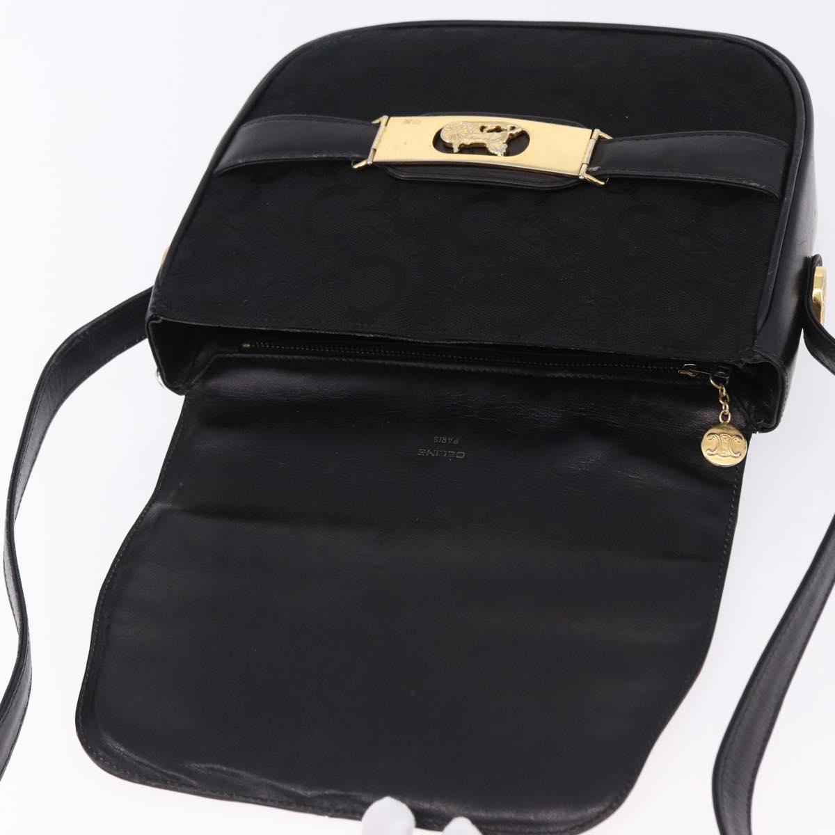 CELINE C Saluki Horse Carriage Shoulder Bag Black Gold Tone Auth 191767A