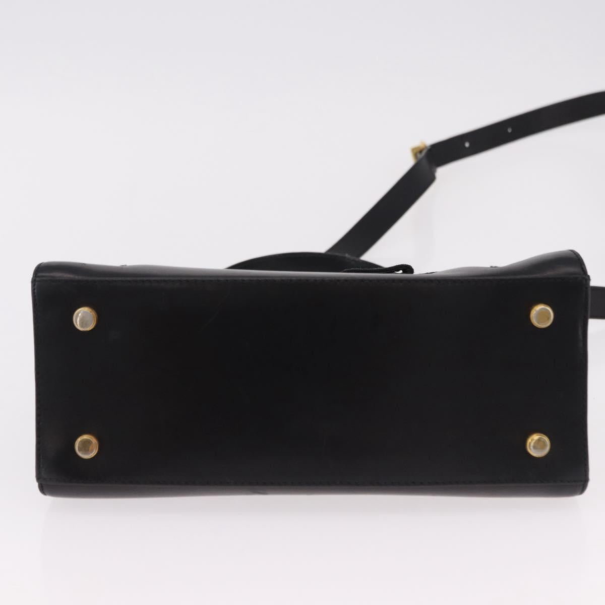 Salvatore Ferragamo Vala Hand Bag Leather 2way Black Gold Tone Auth 191779A