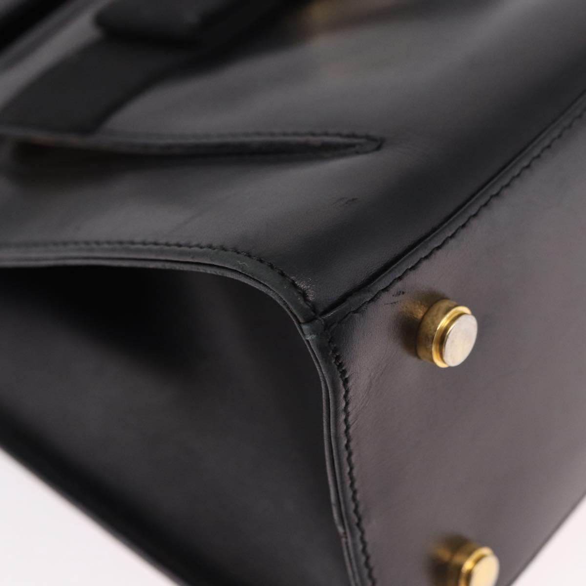 Salvatore Ferragamo Vala Hand Bag Leather 2way Black Gold Tone Auth 191779A