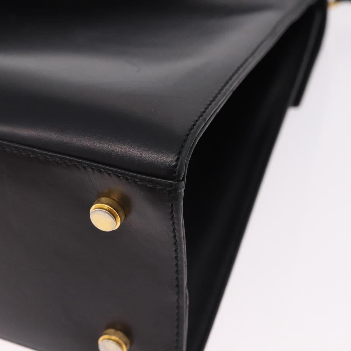 Salvatore Ferragamo Vala Hand Bag Leather 2way Black Gold Tone Auth 191779A