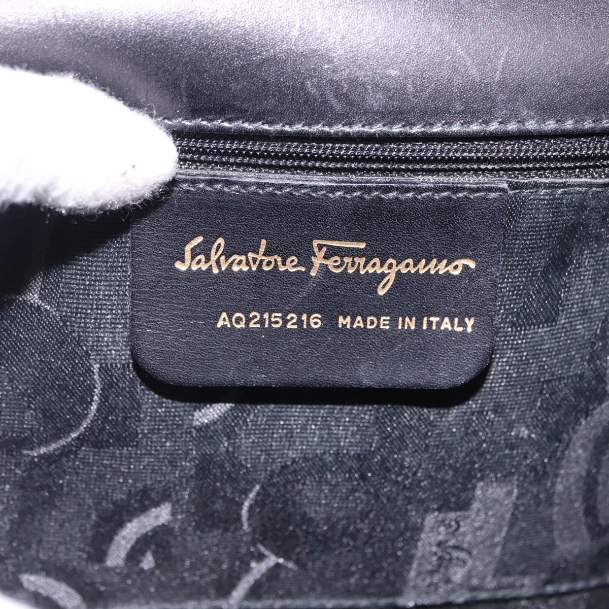 Salvatore Ferragamo Vala Hand Bag Leather 2way Black Gold Tone Auth 191779A