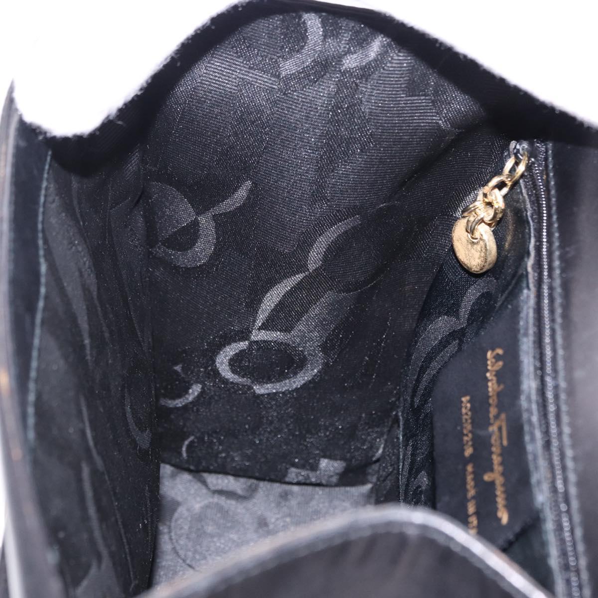 Salvatore Ferragamo Vala Hand Bag Leather 2way Black Gold Tone Auth 191779A
