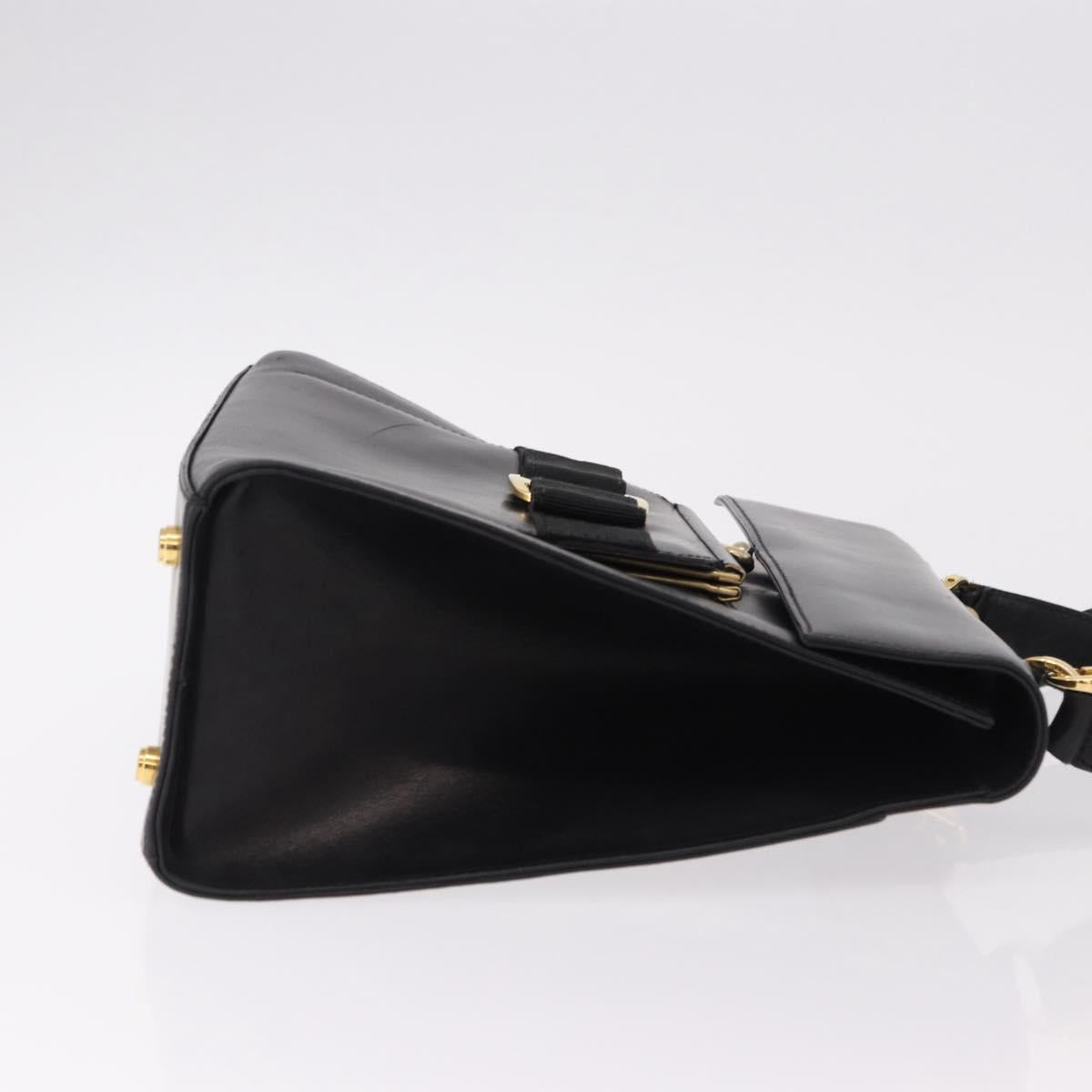 Salvatore Ferragamo Vala Hand Bag Leather 2way Black Gold Tone Auth 191779A