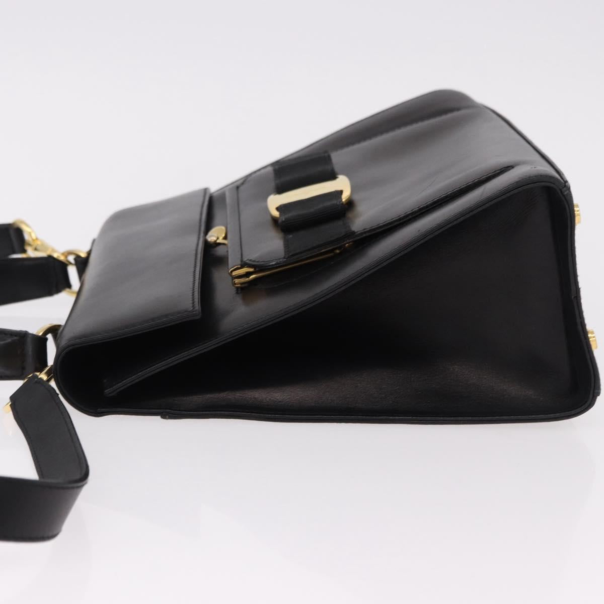 Salvatore Ferragamo Vala Hand Bag Leather 2way Black Gold Tone Auth 191779A