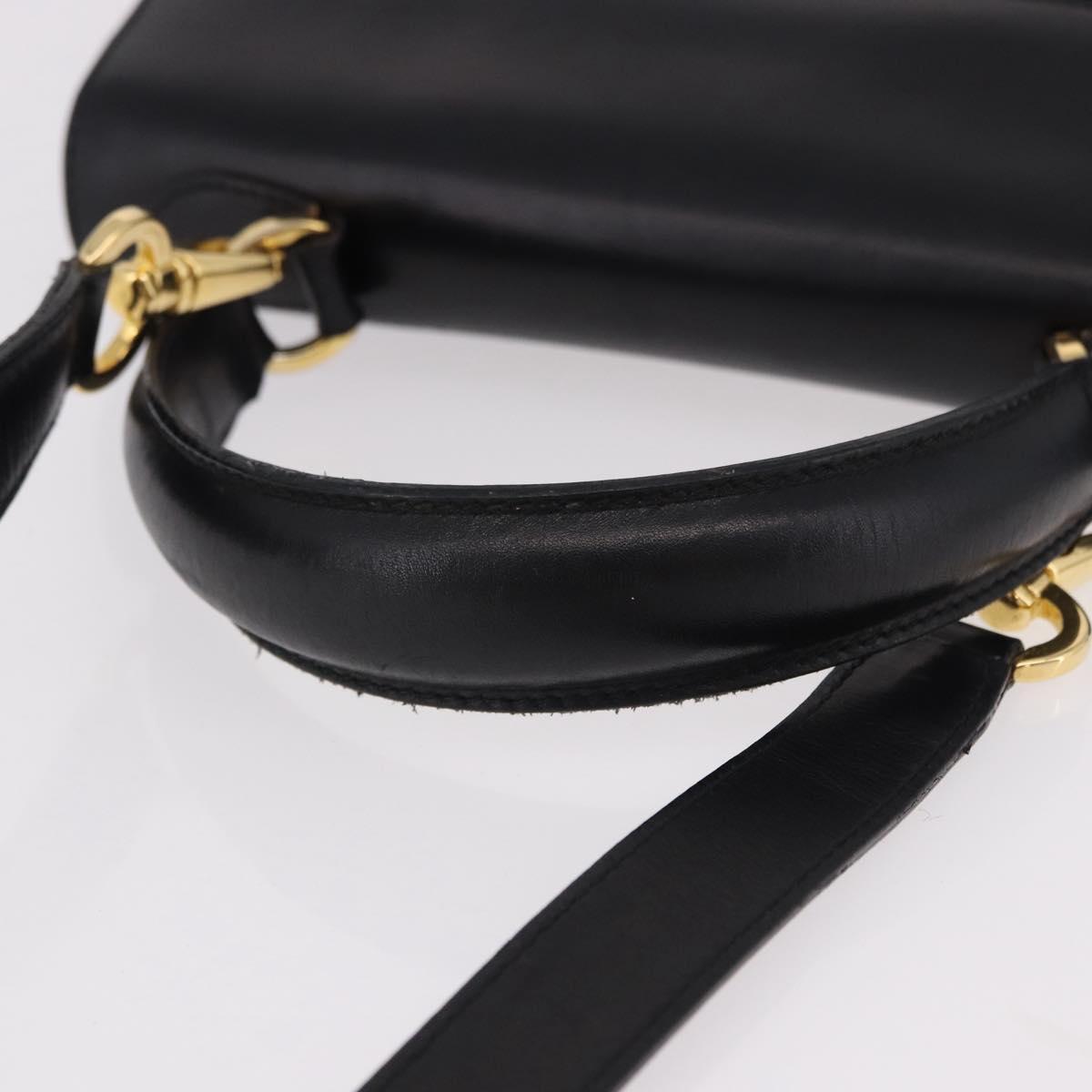 Salvatore Ferragamo Vala Hand Bag Leather 2way Black Gold Tone Auth 191779A