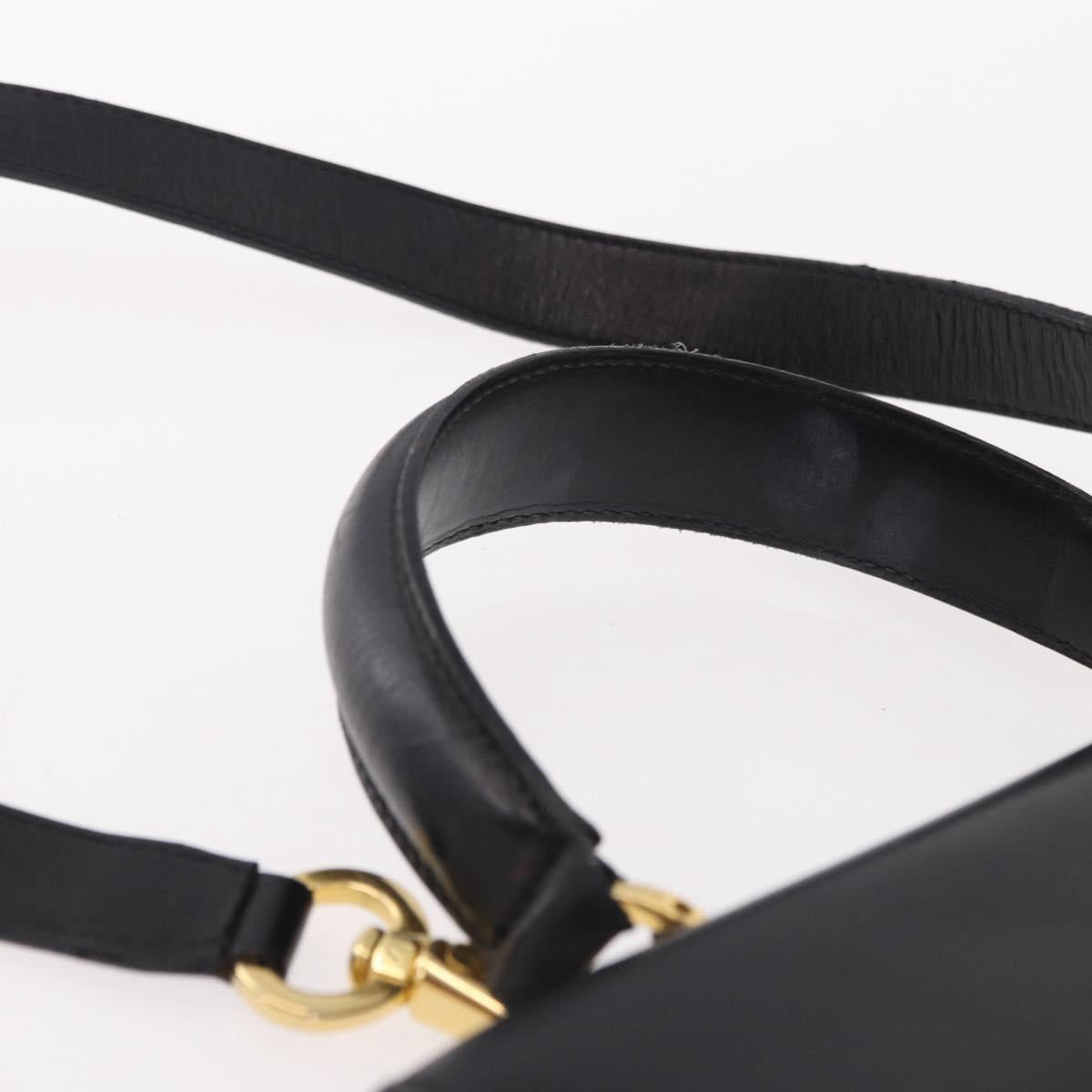 Salvatore Ferragamo Vala Hand Bag Leather 2way Black Gold Tone Auth 191779A
