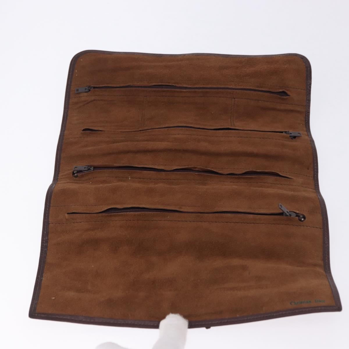 Christian Dior Trotter Canvas Accessory Case Brown Gold Tone Auth 191790V