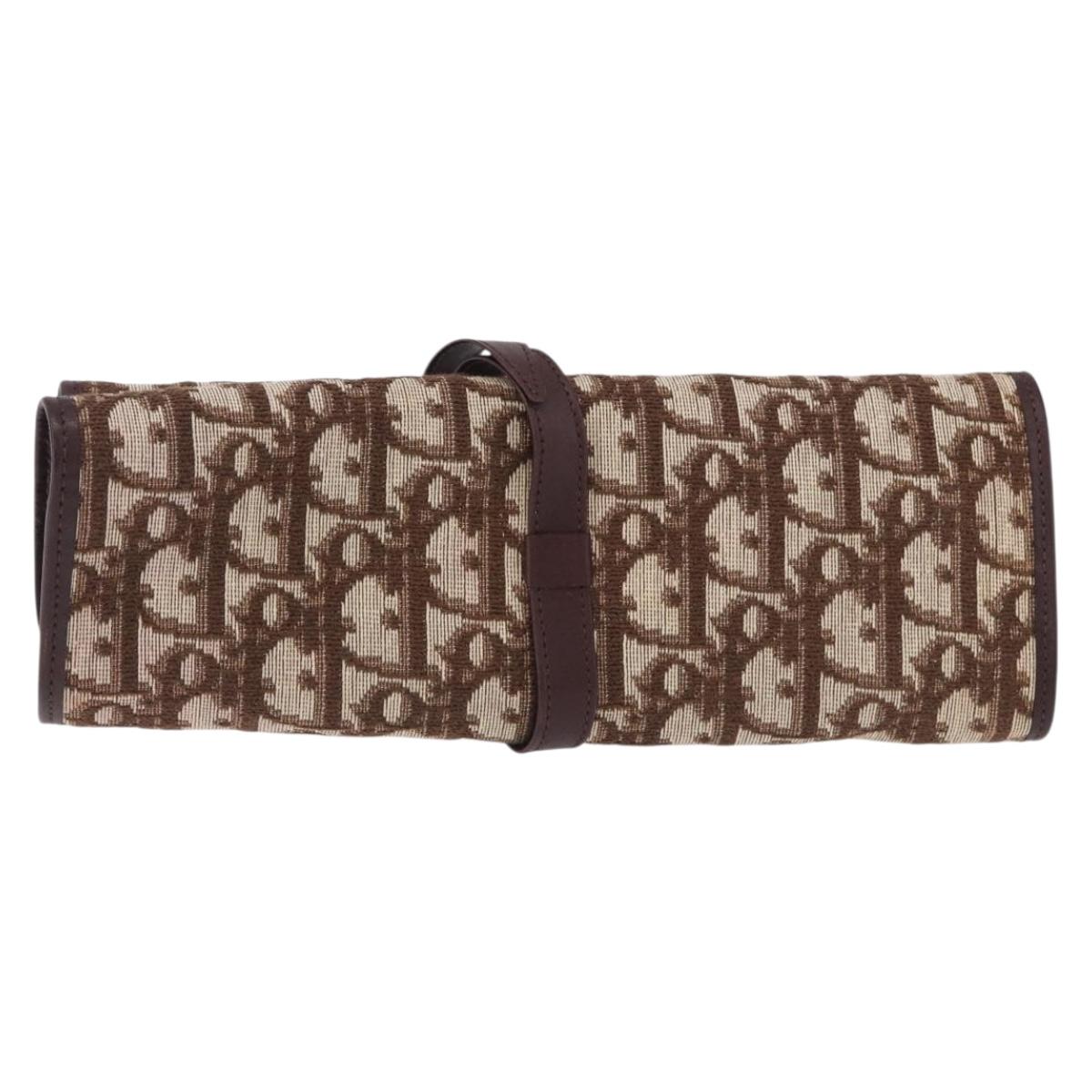 Christian Dior Trotter Canvas Accessory Case Brown Gold Tone Auth 191790V