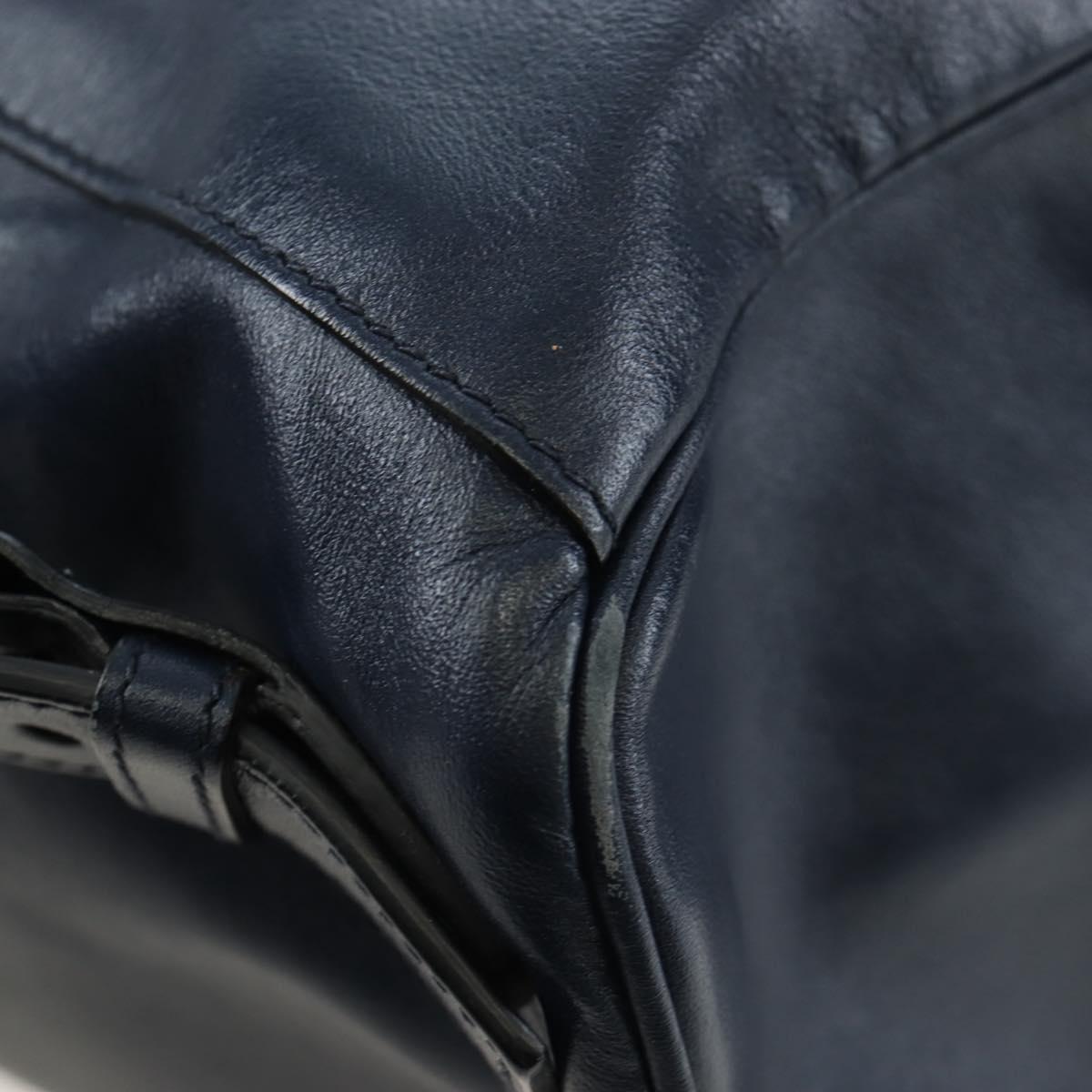 PRADA Backpack Leather Navy Silver Auth 191791V