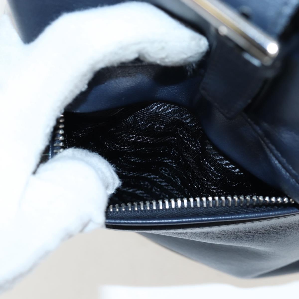 PRADA Backpack Leather Navy Silver Auth 191791V
