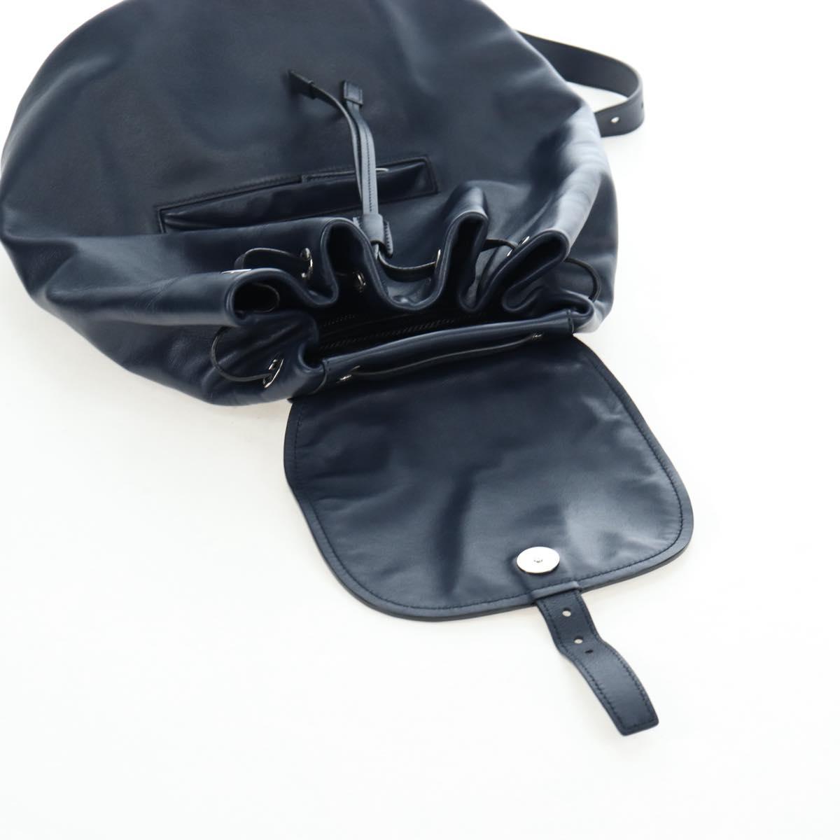 PRADA Backpack Leather Navy Silver Auth 191791V