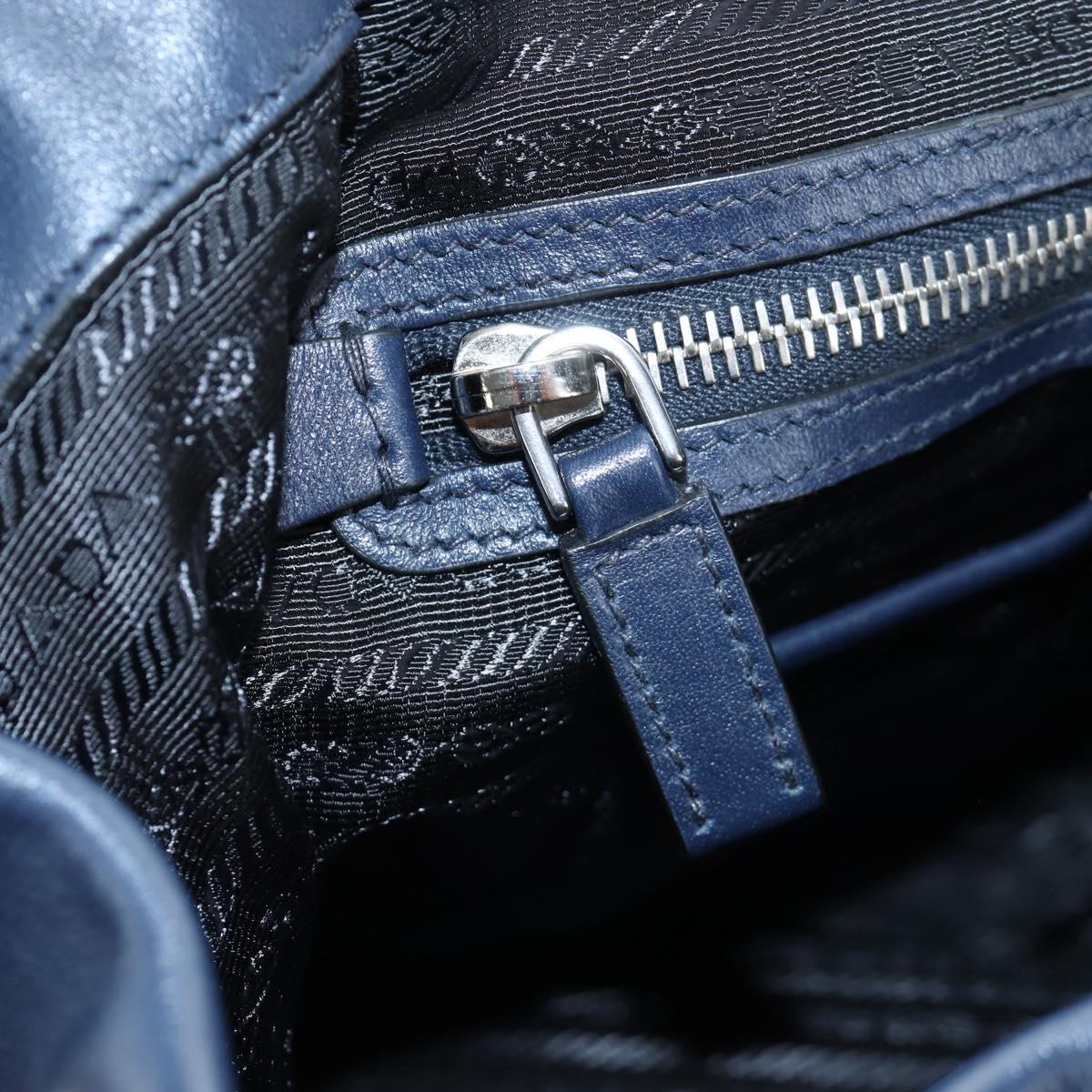PRADA Backpack Leather Navy Silver Auth 191791V